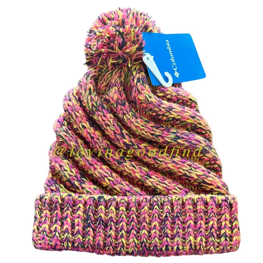 Columbia Colorful Pink Yellow Fleece Lined Beanie Knit Hat NWT